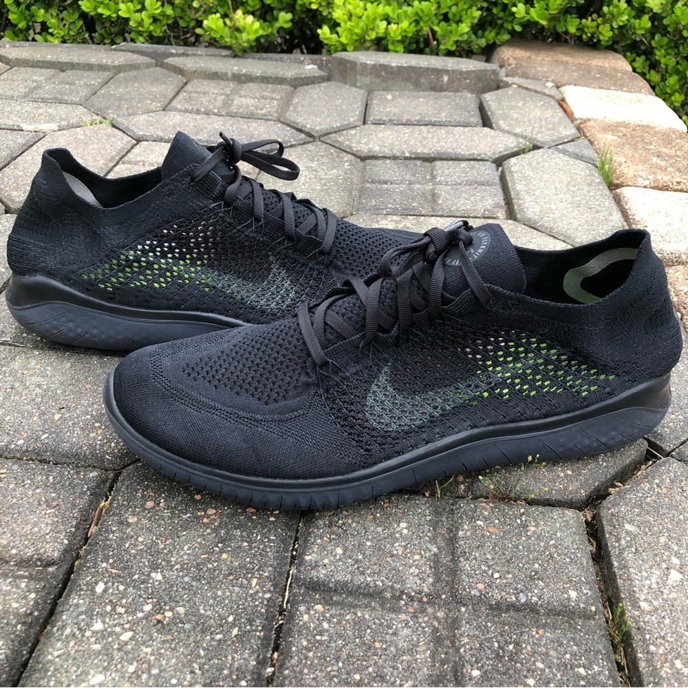 Mens Sz 15 Nike Flyknit 2018 Free RN Triple Black Anthracite 942838-002 Running
